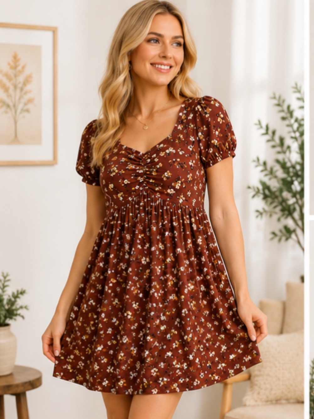 BP. Womens Printed floral Babydoll Minidress Size Small